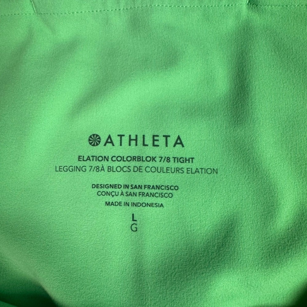 NWOT Athleta Womens Elation Colorblock 7/8 Tight Legging Green Large - Picture 2 of 11